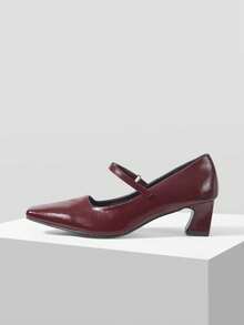 Mnmlis New Spring And Autumn Temperament Socialite Style Women's Shoes, Retro Word With Small Heels - Burgundy - View 2