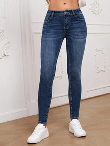 EMERY ROSE Plus Size Women Pocket Skinny Casual Versatile Jeans - Blue - View 6