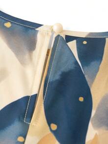 Ellevyn Vestido de mujer sin mangas con cuello redondo, estampado floral asimétrico, plisado y con lazo - Albaricoque - Ver 3