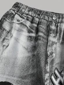 女童休闲圆领可爱卡通印花T恤和喇叭裤套装 - 彩色 - 查看 3