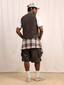 SUMWON 男士无袖纽扣马甲休闲叠穿马甲经典V领常规版型正式商务秋冬风格外套 - 棕色 - 查看 5