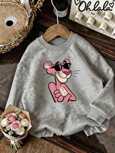 Sudadera de cuello redondo con pantera para mujer, cálida y suave, hecha en México