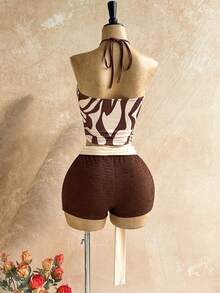 Soleia Women's Sexy Backless Halter Top And Shorts 2 Pieces Set, Vacation Outfit - Multicolor - View 2