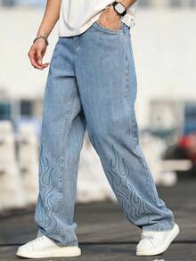 Manfinity EMRG Men's American Loose Fit Printed Flame Jeans - Blue - View 1