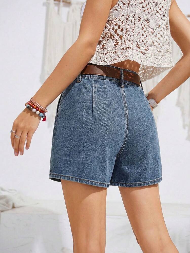 Summer Blue New Heavy Embroidered Wide Leg Denim Shorts, Women High Waist Loose Straight Shorts