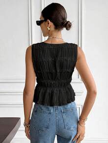 Serisse Women's Solid Color V-Neck Tie Front Casual Versatile Daily Wear Top,Summer Top - Black - View 2