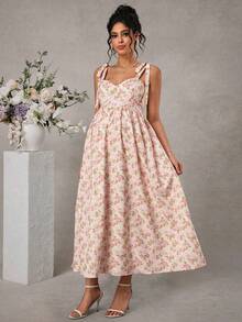 Momance 印花系带露肩优雅孕妇连衣裙 - 彩色 - 查看 3