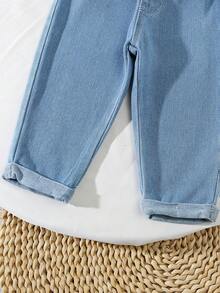 Baby Boy's Jeans,Aqua Blue,Summer,Casual,Stylish Light Wash Blue Denim Pants,Comfortable Cotton Trousers With Rolled-Up Cuffs For Toddler Boys - Light Wash - View 5
