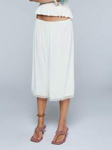 COUREZ Low Rise Wide Leg Jersey Shorts With Lace Trim Detail /Y2K Summer Outfits For Women Spring Outfits For Women Summer Clothes Vacation Outfits Summer Shorts Shorts For Women - White - View 3