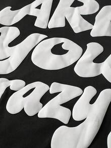 PAVTROS 男士圆领字母图案休闲百搭日常上衣 - 黑色 - 查看 3