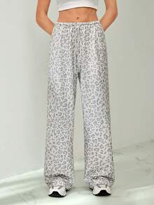 SHEIN Tall Women's Casual Leopard Print Drawstring Waist Sweatpants,Back To School Clothes,Fall Clothes For Women - Multicolor - View 1