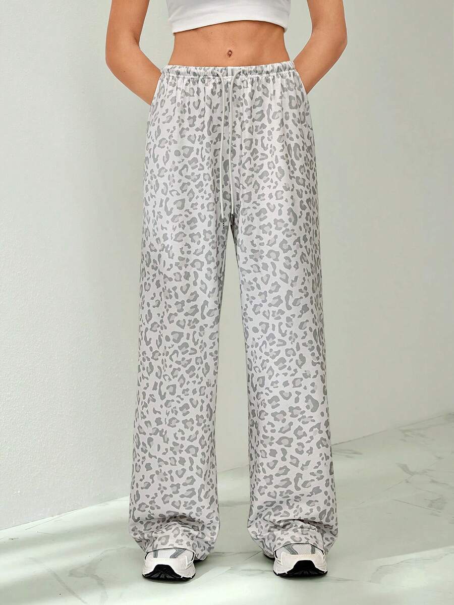 SHEIN Tall Women's Casual Leopard Print Drawstring Waist Sweatpants,Back To School Clothes,Fall Clothes For Women - Multicolor - View 1
