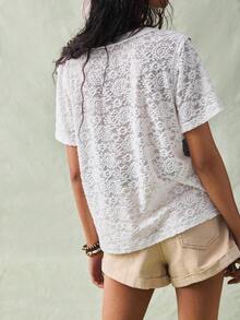 SoleilVie 女士蕾丝休闲百搭日常短袖T恤 - 灰色 - 查看 2