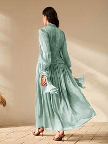 Anewsta 女士褶裥长裙，优雅时尚的正式礼服 - 淺藍色 - 查看 3