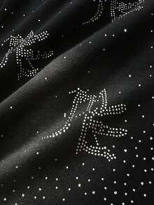 ROMWE MEN Men's Drawstring Waist Letter & Rhinestone Graphic Casual Versatile Daily Wear Shorts - Black - View 6