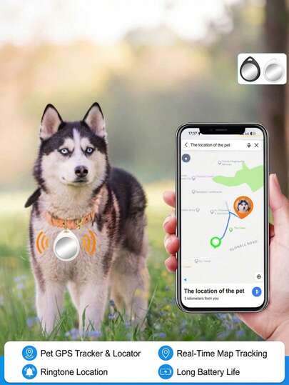PETSIN Thiết bị định vị GPS cho thú cưng - Thiết bị chống thất lạc - Theo dõi chó - Theo dõi vòng cổ thông minh - Phù hợp với thiết bị iOS