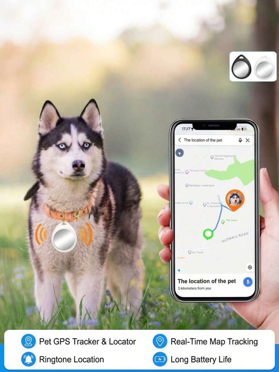 PETSIN Localizador GPS para mascotas - Dispositivo anti-pérdida - Rastreador de perros - Genio de seguimiento de collares - Apto para dispositivos iOS