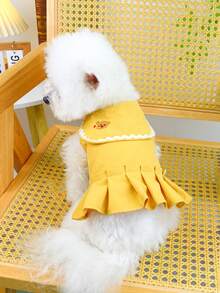 PETSIN 一件甜美藏蓝色领宠物连衣裙，荷叶边下摆，可爱公主风猫狗服装 - 彩色 - 查看 5