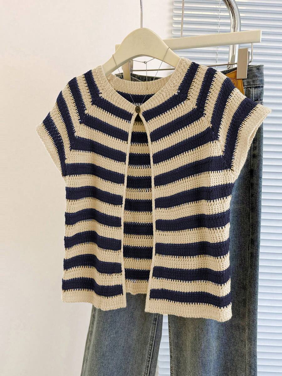 Franclia Hàng mới về: Áo khoác cardigan nữ thiết kế độc đáo, kẻ sọc, cổ tròn, dáng ôm, đa năng. Áo vest nữ, áo len, áo dệt kim, áo len không tay, áo vest chui đầu. - Nhiều màu - Xem 1