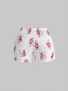 ROMWE Goth Conjunto de pijama casual de camiseta de tirantes y pantalones cortos con estampado gótico de duende en talla grande para mujer - Blanco - Ver 8