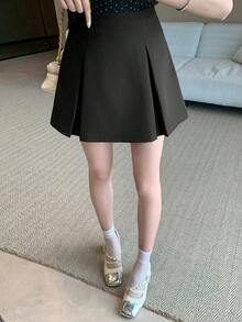 Women's Casual Solid Color Side Slit Mini Skirt Shorts, Summer - Black - View 5