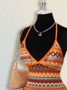 SHEIN ICON 女士夏季休闲条纹露背吊带迷你连衣裙 - 彩色 - 查看 5