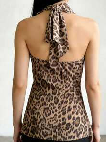 Women's Leopard Print Halter Tie Casual Versatile Daily Wear Top - Multicolor - View 2