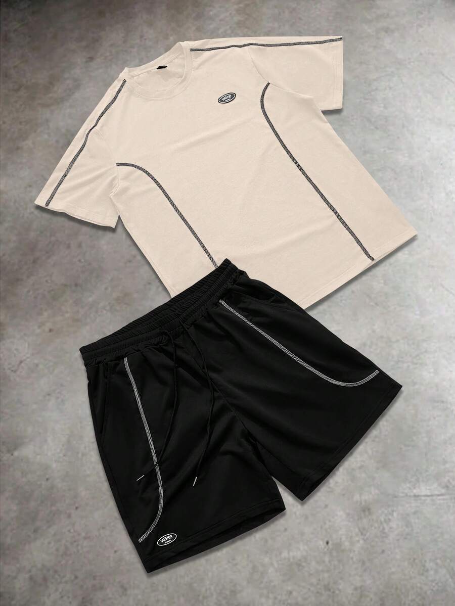 Manfinity EMRG Men's Letter Print Crew Neck Short Sleeve T-Shirt And Shorts Casual Set - Multicolor - View 1