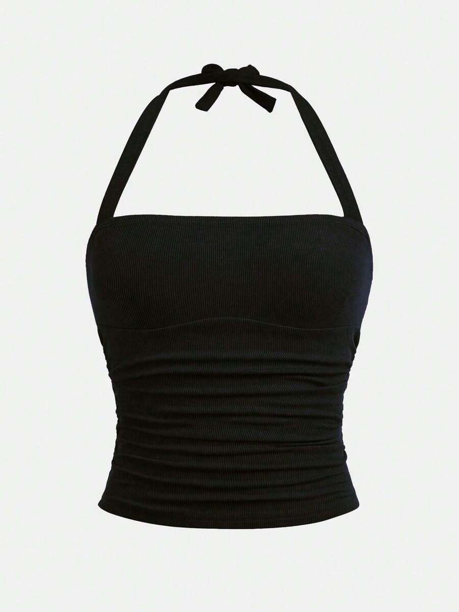 SHEIN Girlism Camiseta de tirantes de punto negro de estilo casual y diario para adolescentes - Negro - Ver 1