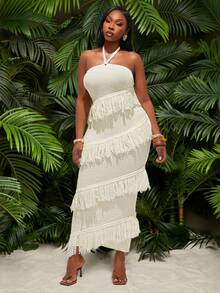 Radiana 大码女装春夏性感时尚优雅度假风露背流苏不对称修身针织连衣裙，适合日常穿着、波西米亚风、外出、度假、海滩度假、假日、海边、西部风情、音乐节、演唱会、狂欢节派对、层次丰富的约会之夜、伊比沙岛、纳什维尔、休闲时光、端庄时尚、俱乐部、可爱休闲、购物、街头风、外出等场合，易于搭配，显瘦，凸显身材，修饰身形。 - 杏色 - 查看 4