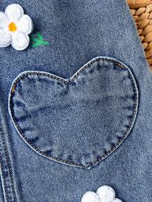 SHEIN 女婴可爱粉色蝴蝶结牛仔连衣裙，儿童女孩春夏休闲度假乡村波西米亚风服装，儿童女孩沙滩装，春假装，锐舞节牛仔连衣裙 - 淺色水洗藍 - 查看 5