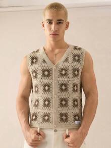 SWAVVY Men's Casual Sleeveless Knit Top - Apricot - View 3