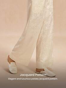 LUVLETTE Cream Satin Wide-Leg Sleep Pants - Pattern Lounge Trousers Elegant Home Wear Culotte Pyjama - Apricot - View 9