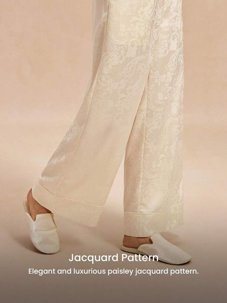 Cream Satin Wide-Leg Sleep Pants
