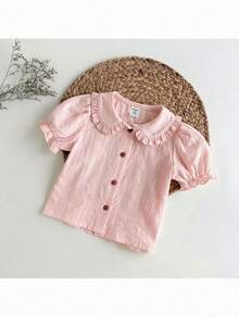 Loomiva Baby Girl Solid Color Ruffle Trim Petal Sleeve Cardigan, Casual & Versatile,Kids - Pink - View 7