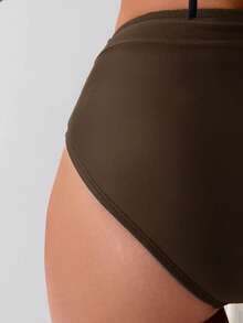 Swim Basics Women's Solid Color Asymmetric Waist Casual Vacation Triangle Bikini Bottom - Coffee Brown - View 3