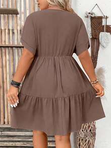 EMERY ROSE Plus Size Women Deep V-Neck Batwing Sleeve Casual Solid Color Dress - Mocha Brown - View 2