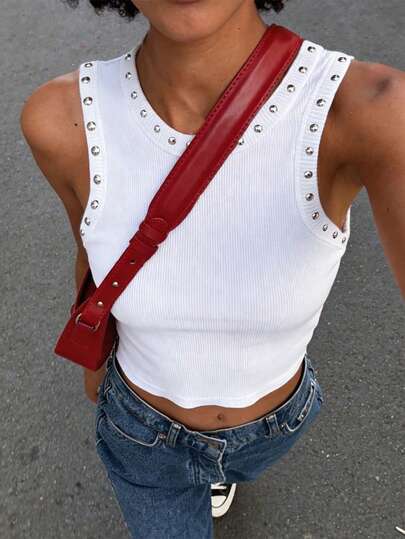 INAWLY Sequins & Sequin Embellished Streetwear Style Women Tank Top, Fashion Cropped Shirt