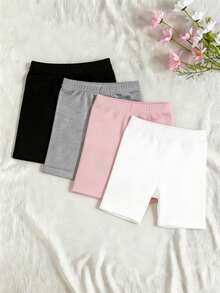 SHEIN Bộ 4 chiếc quần short họa tiết trái tim dễ thương cho bé gái, quần legging thoải mái thường ngày, thích hợp mặc vào mùa hè. - Nhiều màu - Xem 2