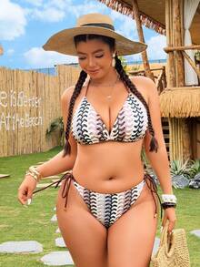 Swim Vcay Bộ bikini 2 mảnh cỡ lớn, chất liệu vải dệt họa tiết, dây xoắn, thích hợp cho bãi biển và kỳ nghỉ, mùa xuân/hè 2026. - Nhiều màu - Xem 5