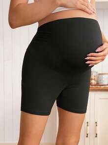 SHEIN Maternity Lemon Embroidery Adjustable Waist Casual Versatile Daily Wear Shorts - Black - View 4