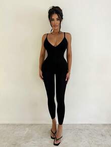 Sirith Women's Seamless Solid Color Jumpsuit - Black - View 4