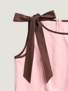 EMERY ROSE New Arrival Waist Cinching A-Line Color Block Bow Tie Midi Dress - Pink - View 7