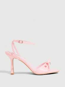 CUCCOO CHICEST 女士粉色PU材质爱心钻石搭扣凉鞋，时尚优雅，适合春夏穿着。优雅圆头踝带细高跟凉鞋。 - 粉色PU - 查看 3