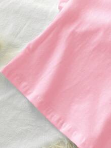 Tseoso 1件纯色修身T恤，95%棉，粉色圆领短袖，适合夏季穿着 - 淺粉色 - 查看 6