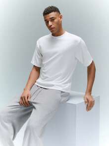 Driftmere 男士夏季休闲纯色落肩T恤 - 白色 - 查看 9
