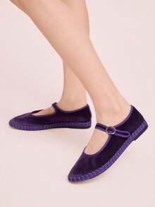 CUCCOO DOLLMOD 女士鞋款 紫罗兰时尚丝绒玛丽珍圆头平底鞋 通勤 约会 派对 购物 大学 可爱甜美 - 紫羅蘭色 - 查看 3