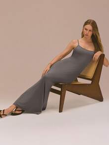 GLOWMODE 莫代尔鱼尾吊带长裙，可调节肩带，日常休闲连衣裙，派对礼服，长款礼服，舞会礼服 - 灰色 - 查看 7