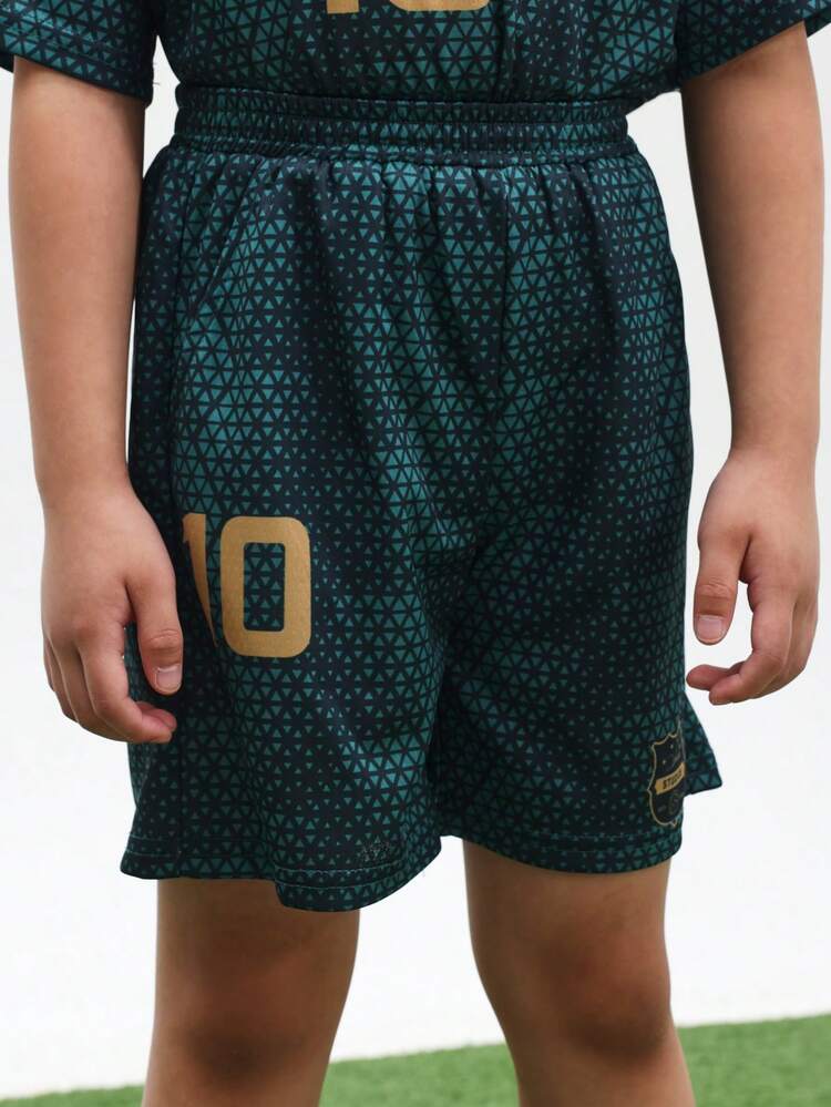 Teal All Over Print T-Shirt And Shorts Co-Ord Set With Jersey Number 10 And Logo Details For Summer Casual Wear