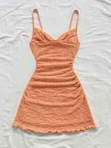 Soleia Đầm ngắn hai dây xếp ly hở lưng, màu vàng nhạt, thích hợp cho các dịp lễ, hẹn hò, ngày Valentine, tiệc trà chiều, kỳ nghỉ, lễ hội âm nhạc, phong cách Bohemian. - trái cam - Xem 2